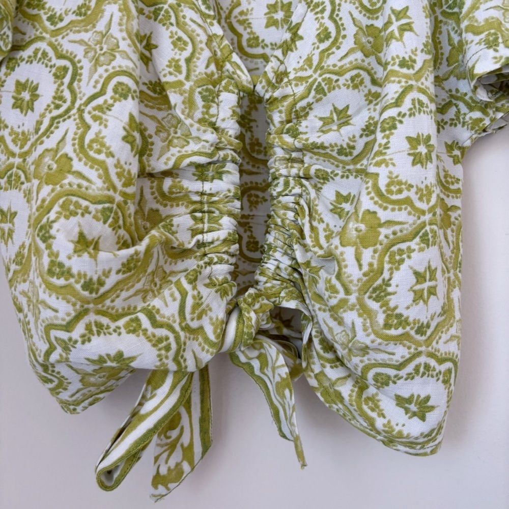 Pilcro Green Floral Linen Keyhole Crop Top Small Anthropologie - Picture 4 of 9